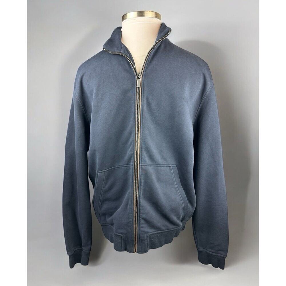 Ermenegildo Zegna Full Zip Up Suede Trim Sweatshirt Navy Sweater Jacket Men's XL - Picture 1 of 16